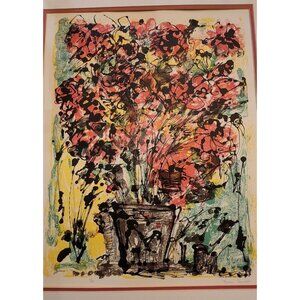 1969 Yanni Posnakoff Art Litho Abstract Floral, Mid Century Picture Hand Signed